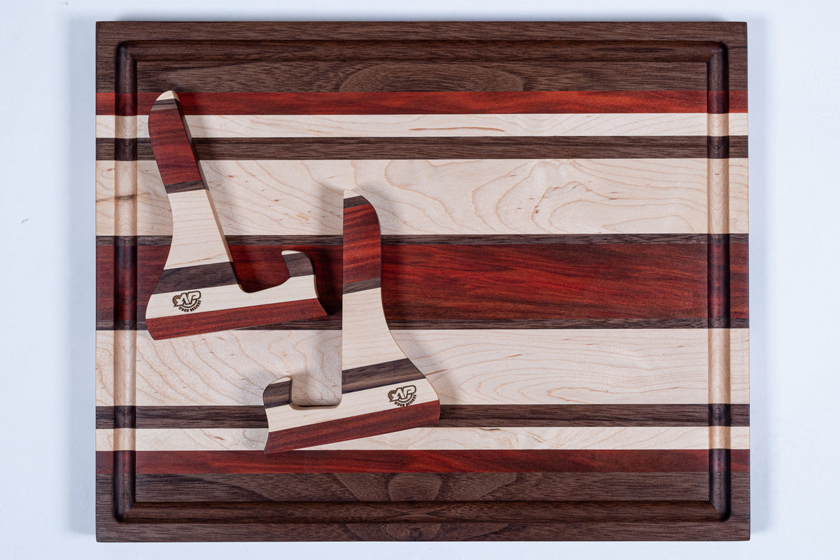 CB33 - Multi-Colored Face Grain Cutting Board with Stands